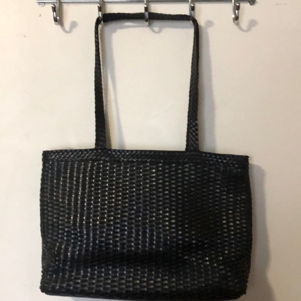 Genuine leather woven black bag